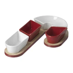 Antipastiera 4 ciotole in ceramica con vassoio in legno - Candy Canes