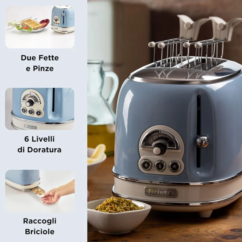Ariete Tostapane 2Fette 800W 6Liv Vintage Lightblu