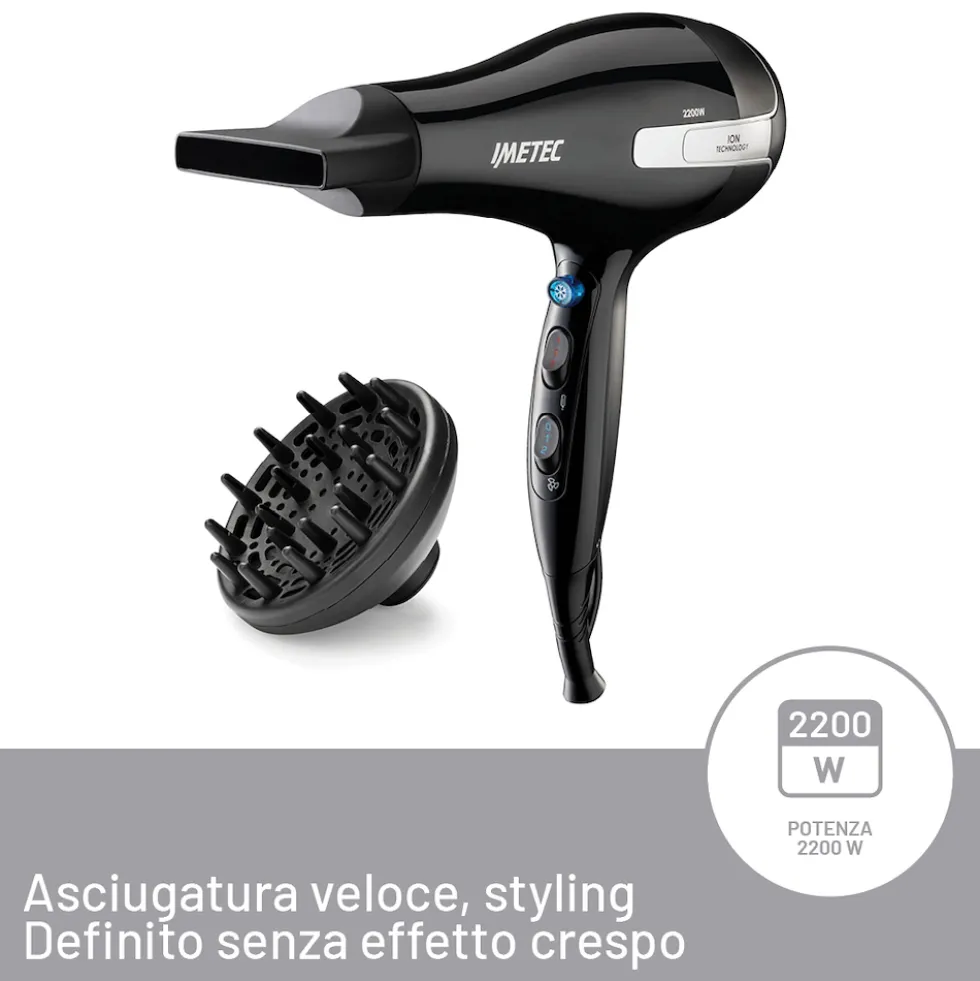 Asciugacapelli Imetec K7 2000, 2200W con tecnologia ionica