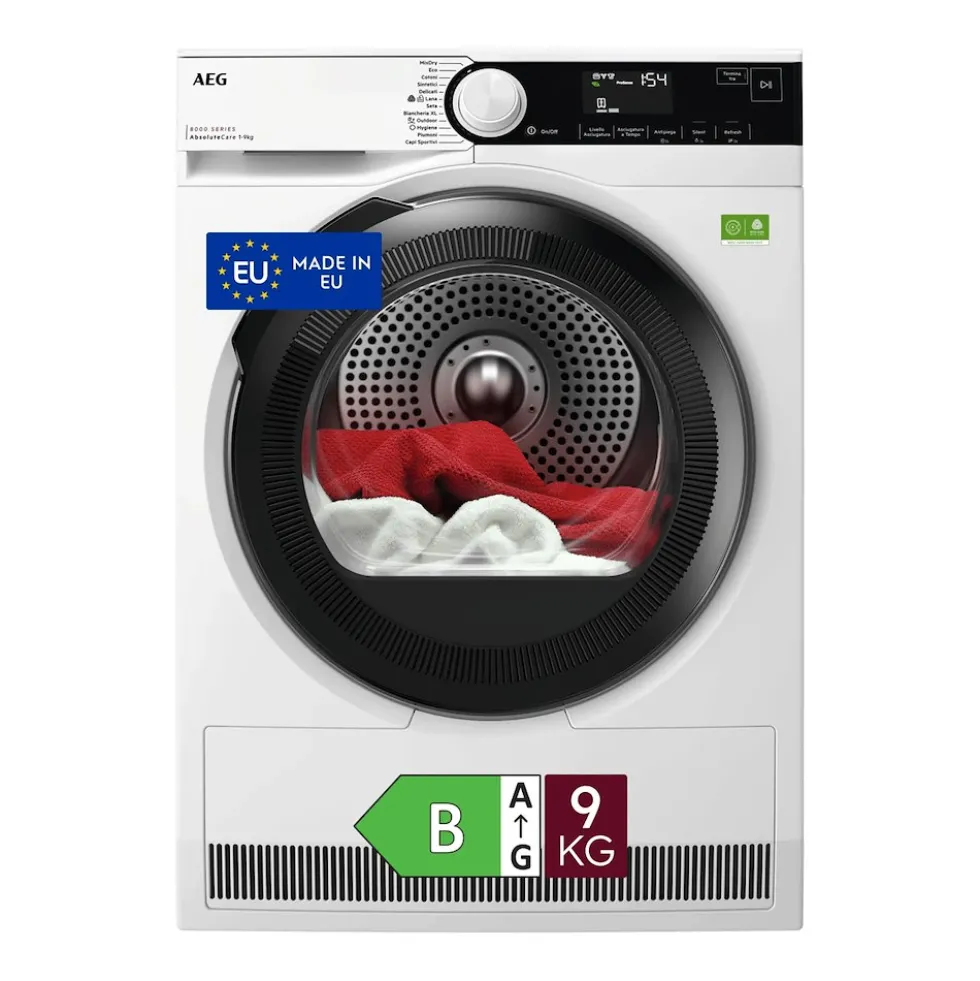 Asciugatrice AEG Serie 8000 TR8HDBG9B con pompa di calore e funzione vapore