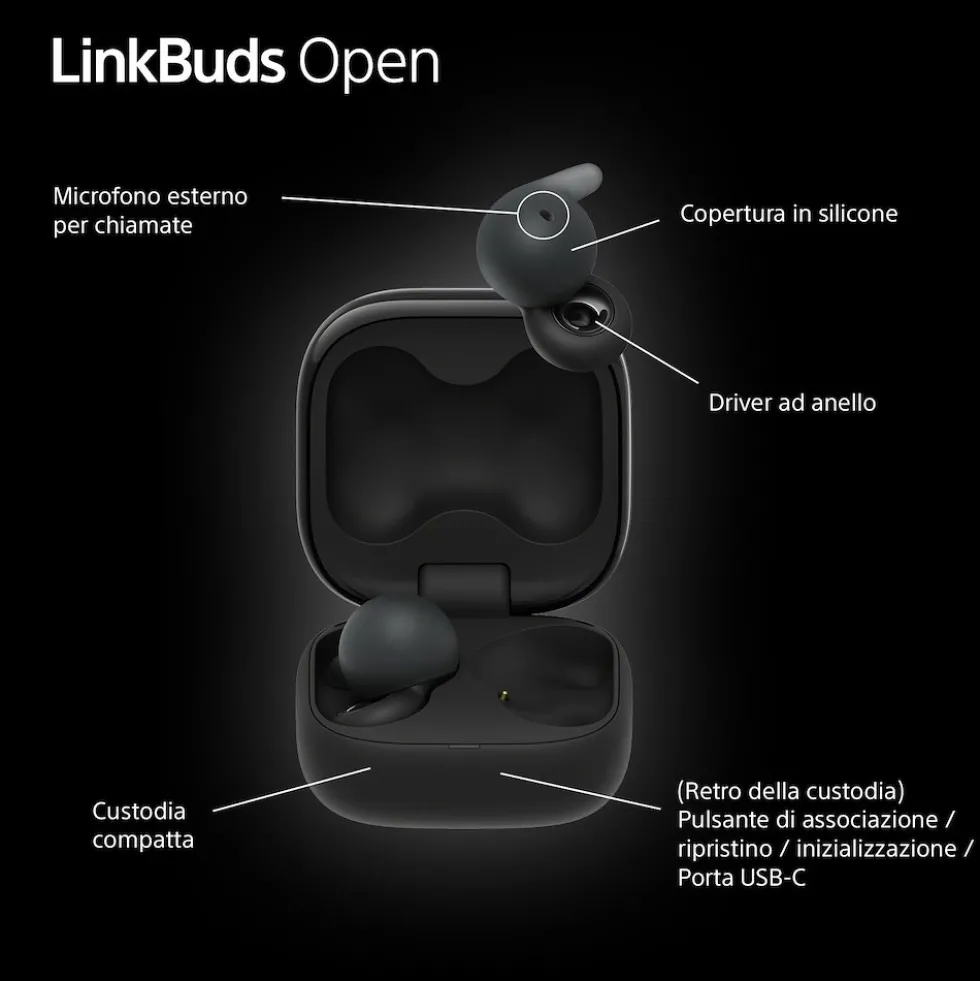 Auricolari Sony LinkBuds WFL910B Open con driver ad anello