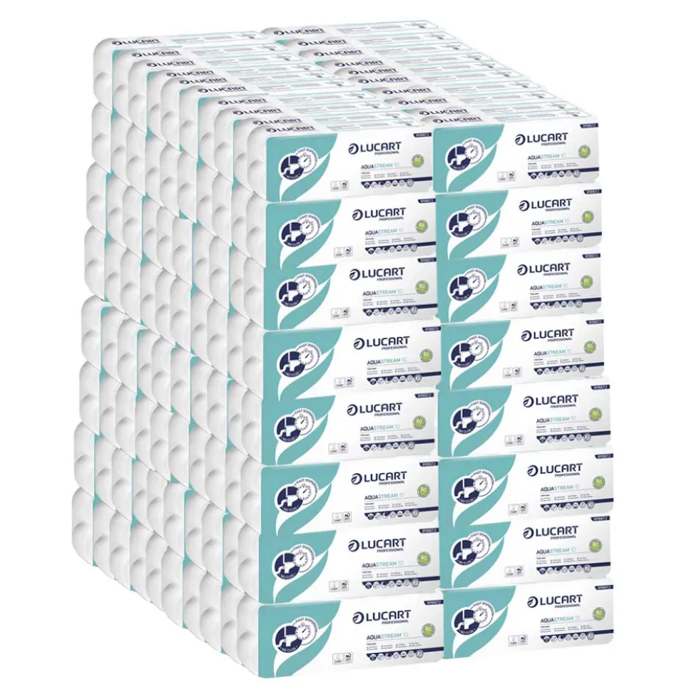 Bancale da 120 confezioni di carta igienica idrosolubile Aquastream da 10 rotoli
