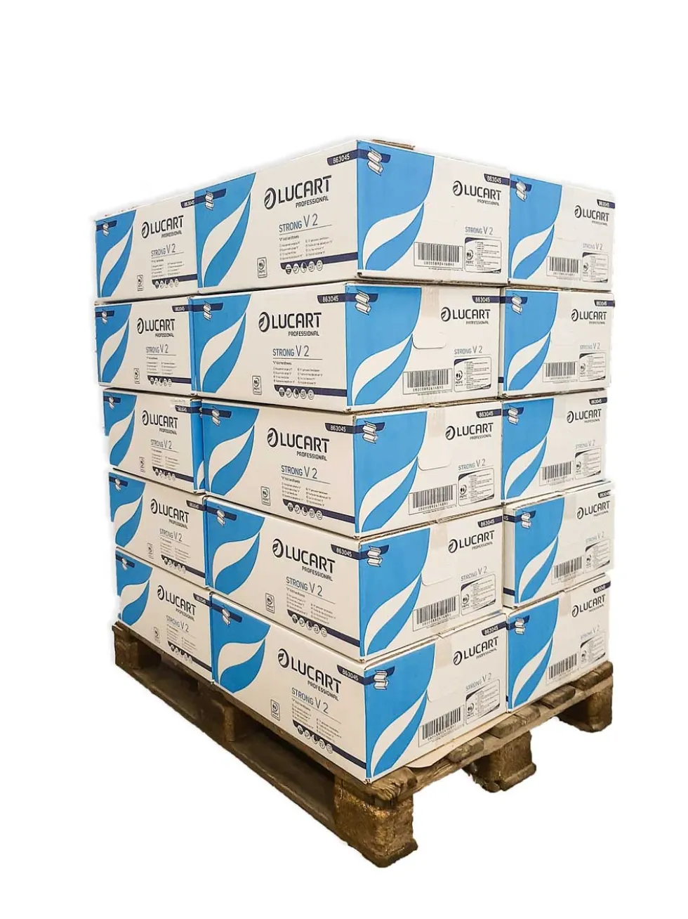 Bancale da 20 scatole di 20 pacchetti di asciugamani in carta Strong Lucart 2 veli