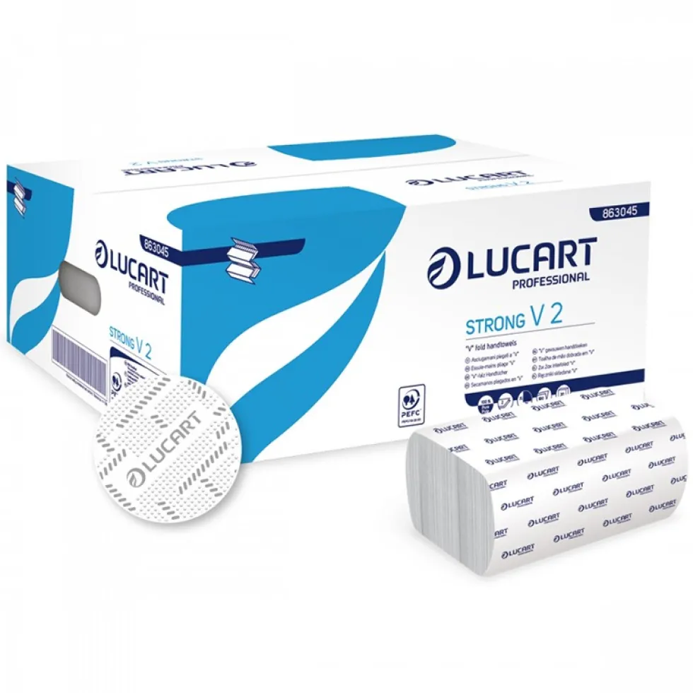 Bancale da 20 scatole di 20 pacchetti di asciugamani in carta Strong Lucart 2 veli
