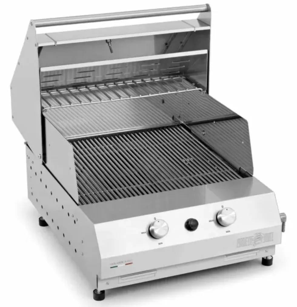 Barbecue a gas Fry Top 500 basic da appoggio 2 bruciatori con griglia tondino