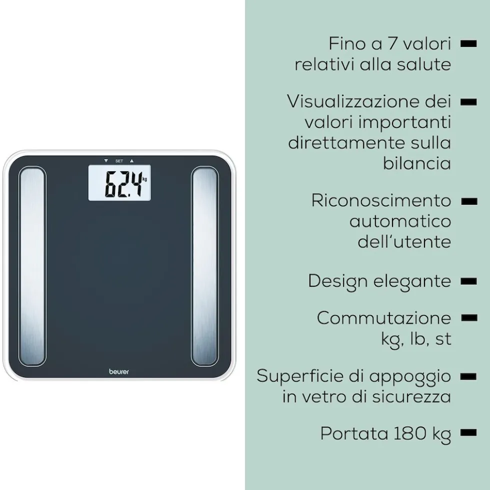 Beurer Bilancia Diagnostica Con Display Lcd Xl Retroilluminato 180Kg Max