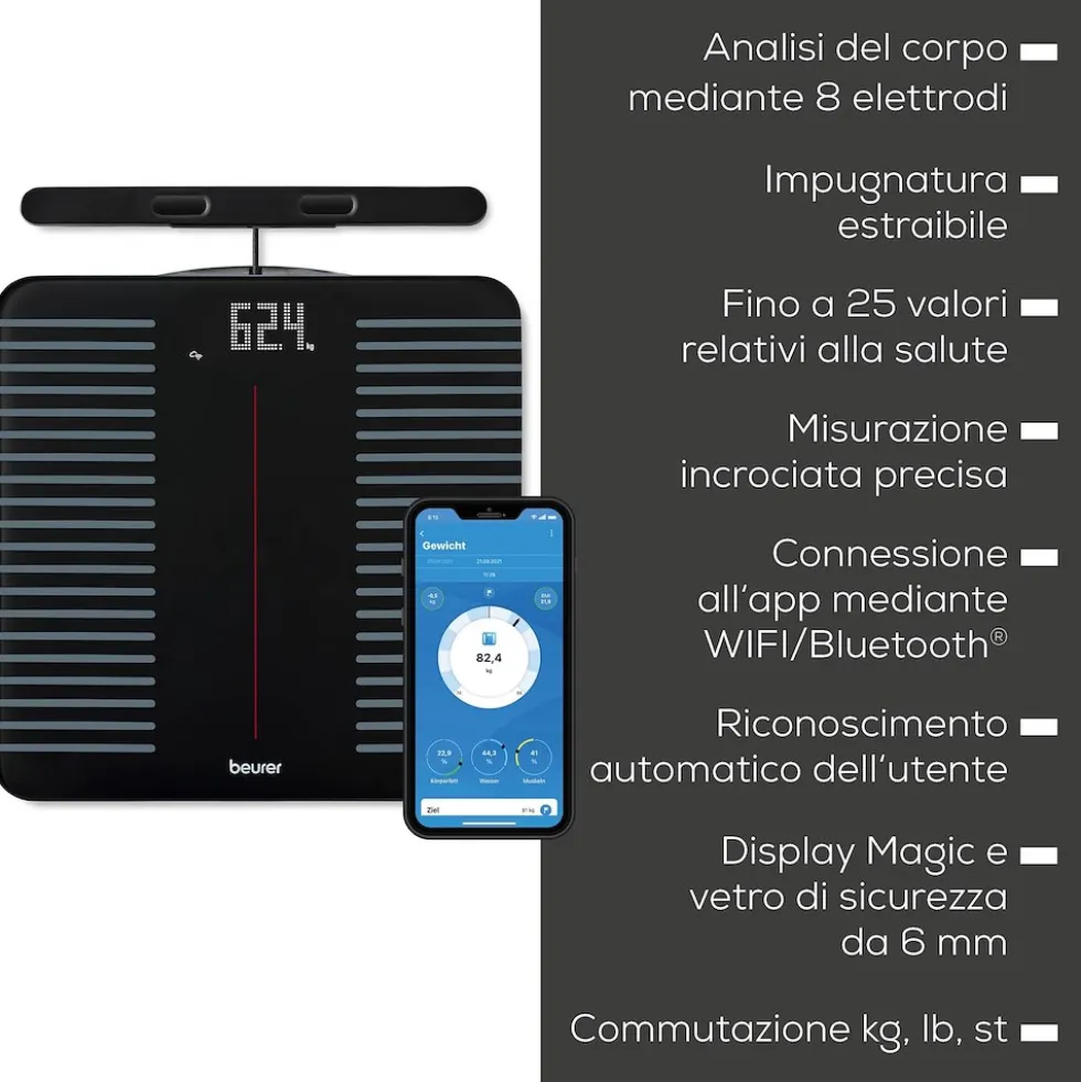 Beurer Pesapersone Elettr. Diagnostica Wifi Bluetooth Max 180Kg 8Utenti
