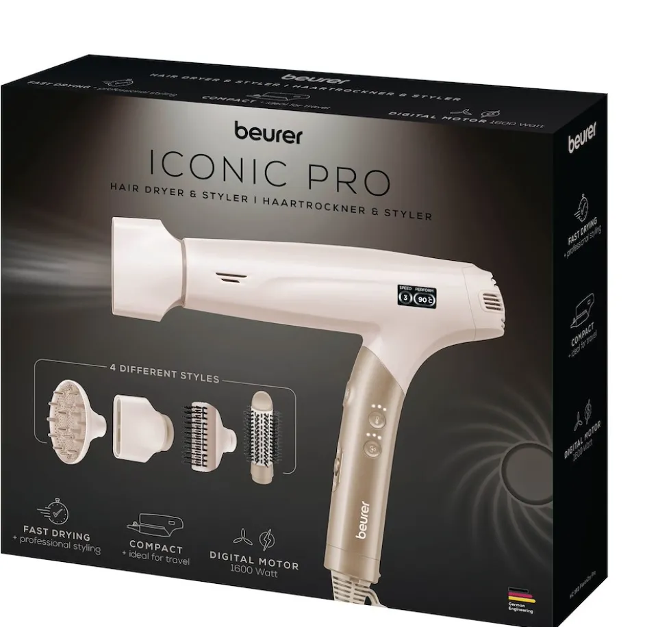 Beurer Phon Pieghevole 1600W 4Acc Aggancio Magnetico Crema