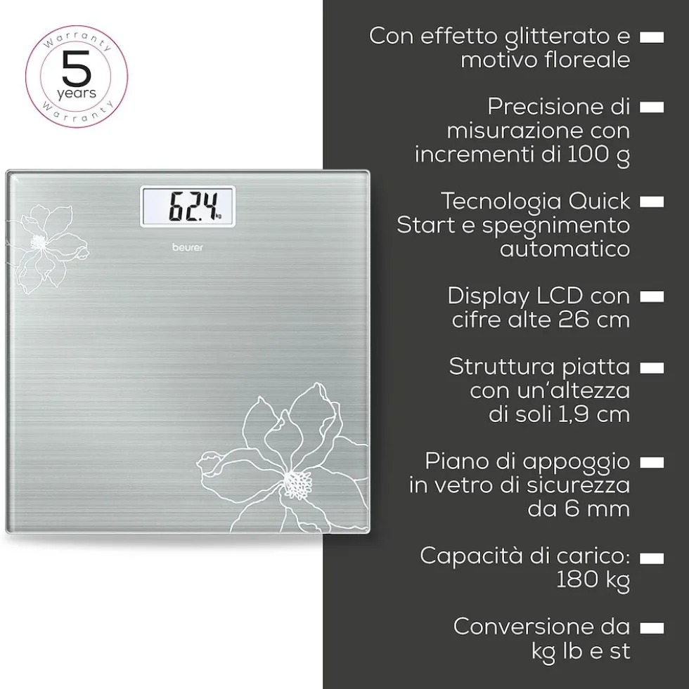 Bilancia pesapersone Beurer GS 10 Glitter in vetro fino a 180 kg