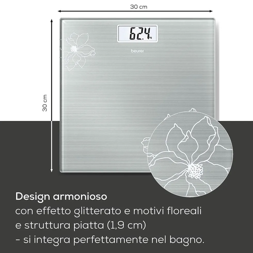 Bilancia pesapersone Beurer GS 10 Glitter in vetro fino a 180 kg