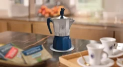 Borbone Moka A Cialde 3Tz Alluminio/Blu Per Fornelli Gas E Piastra A Induzione