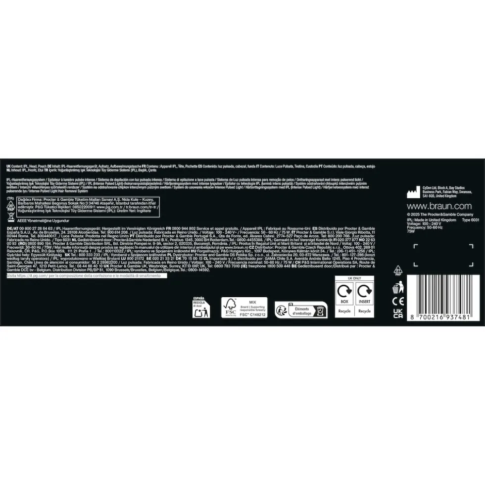 Braun Epilatore Luce Pulsata 400.000 Imp + Accessori