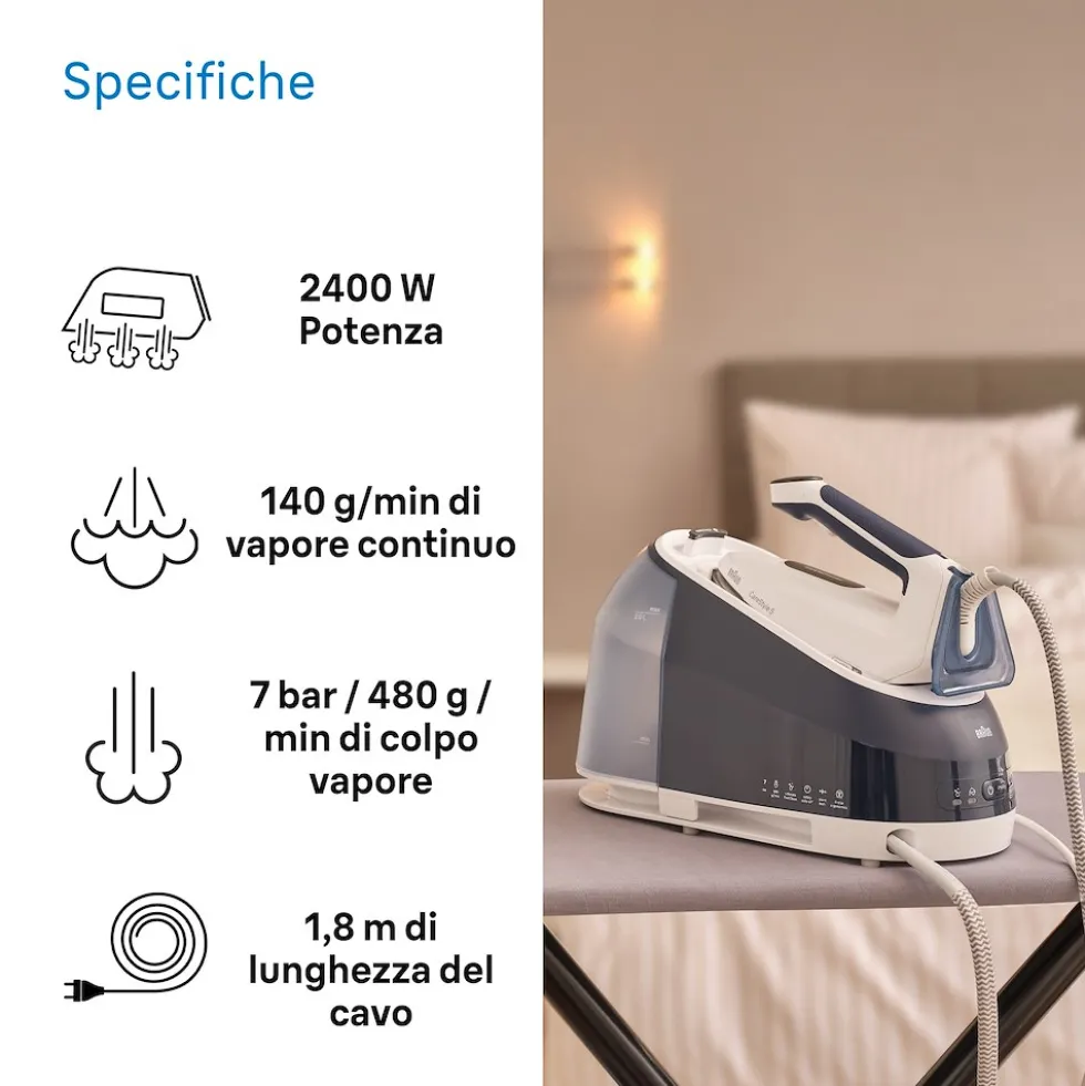 Braun Sist. Stirante Caldaia Caricac. 2400W 7Bar 140Gr Serbatoio 2L Nero