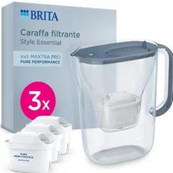 Brita Caraffa Filtrante Style Essential Grigio/Blu 2,4L Con 3 Mx Pro Pp