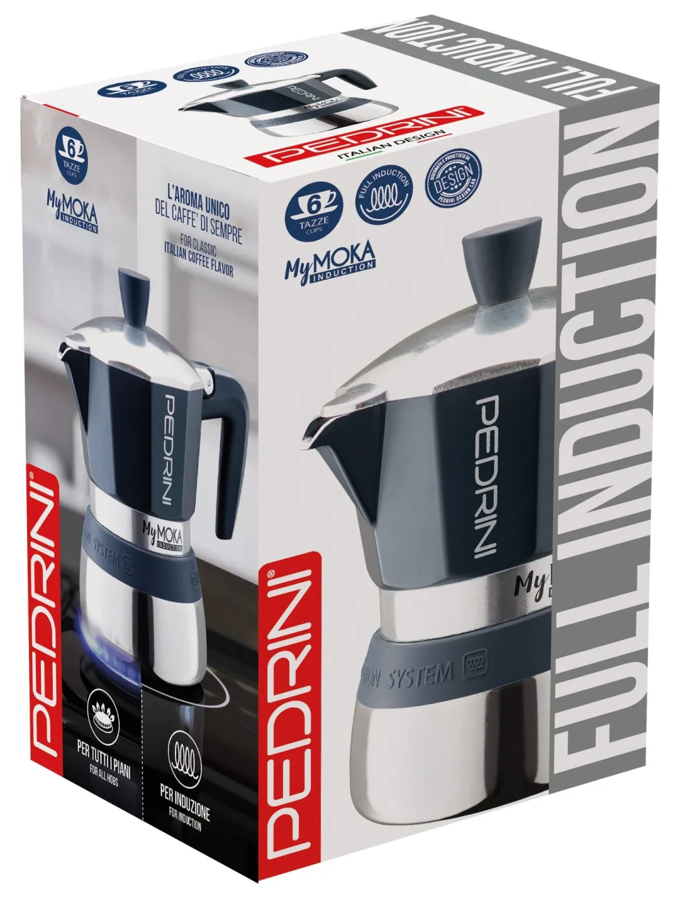 Caffettiera Pedrini 02CF165 MYMOKA INDUCTION Velvet Blue e Cromo