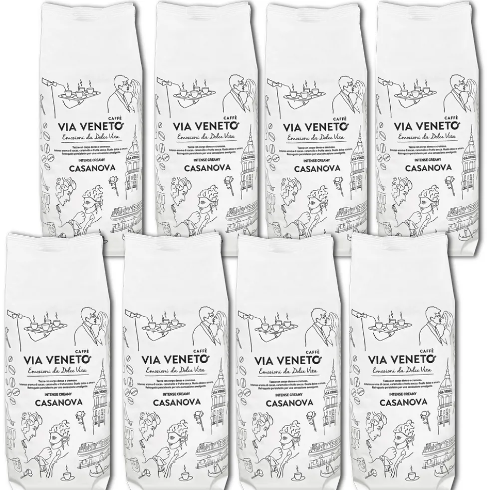 Caffè in grani Via Veneto miscela Casanova 500 gr 8 pezzi