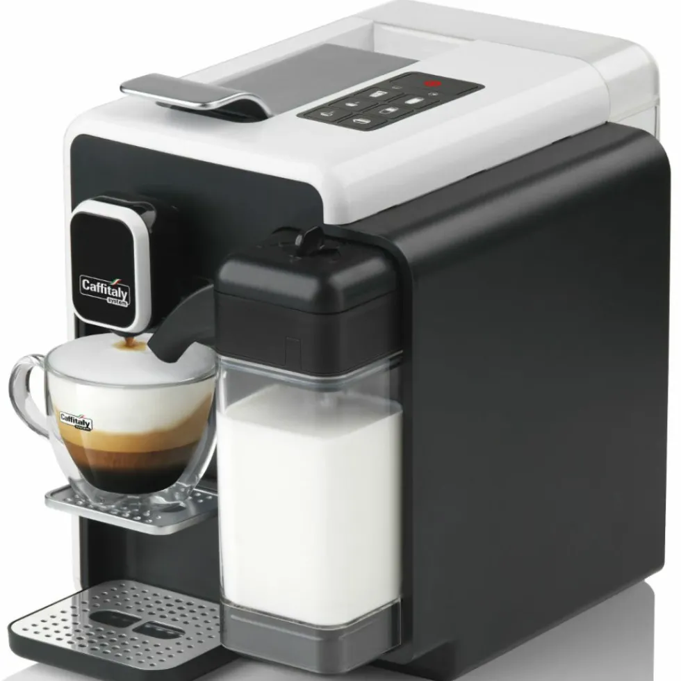 Caffitaly Quadra Macchina da caffè con montalatte con 96 capsule e kit pulizia - Bianca