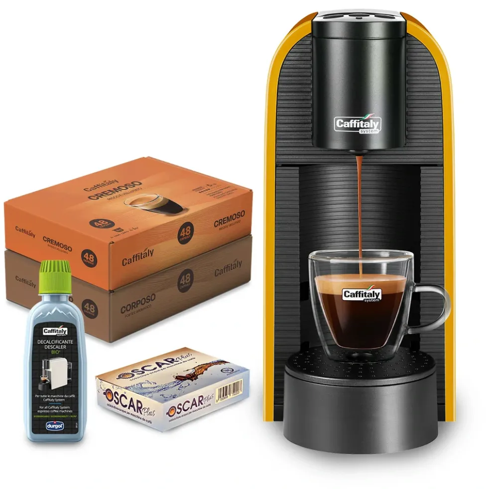 Caffitaly Volta Macchina da caffè con 96 capsule e kit pulizia - Gialla