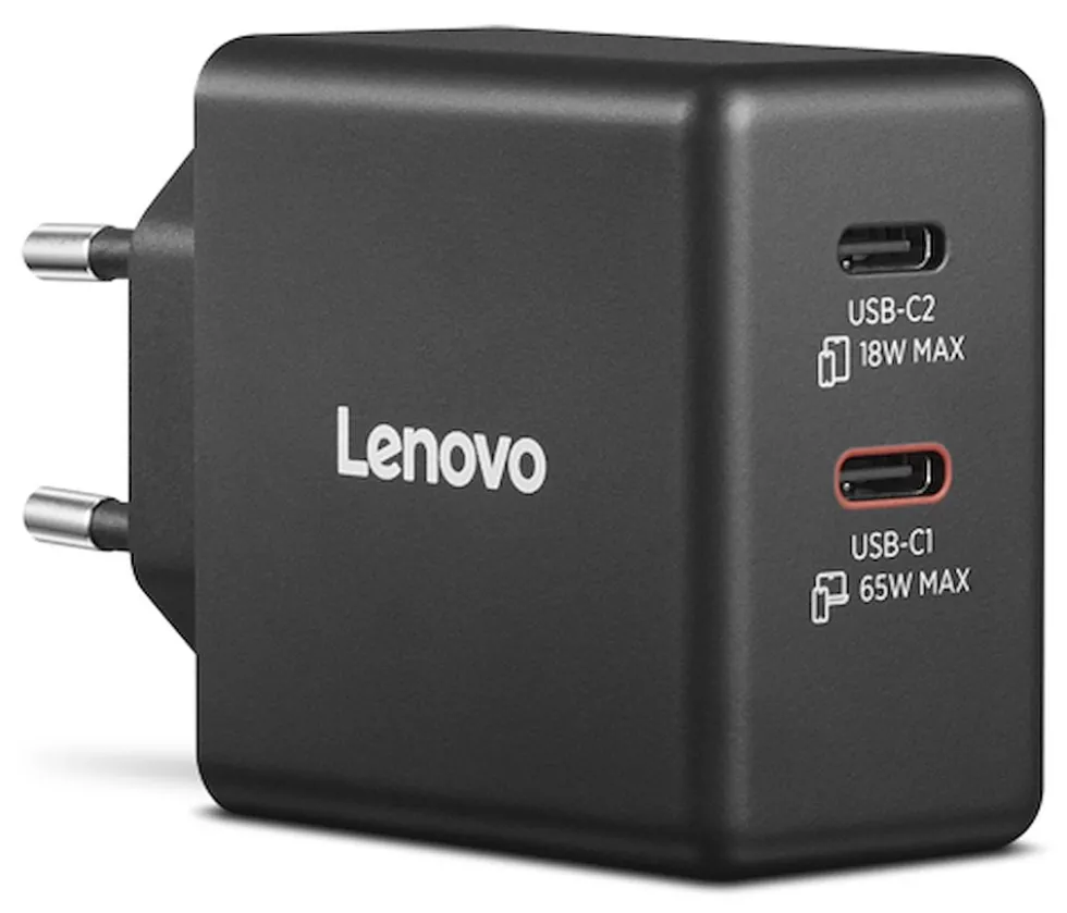 Caricabatterie Dual USB-C 65W GaN Lenovo G0A6065BEU per laptop, cel e tablet