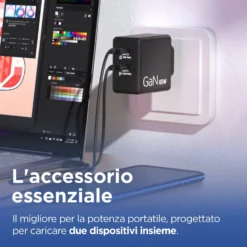 Caricabatterie Dual USB-C 65W GaN Lenovo G0A6065BEU per laptop, cel e tablet