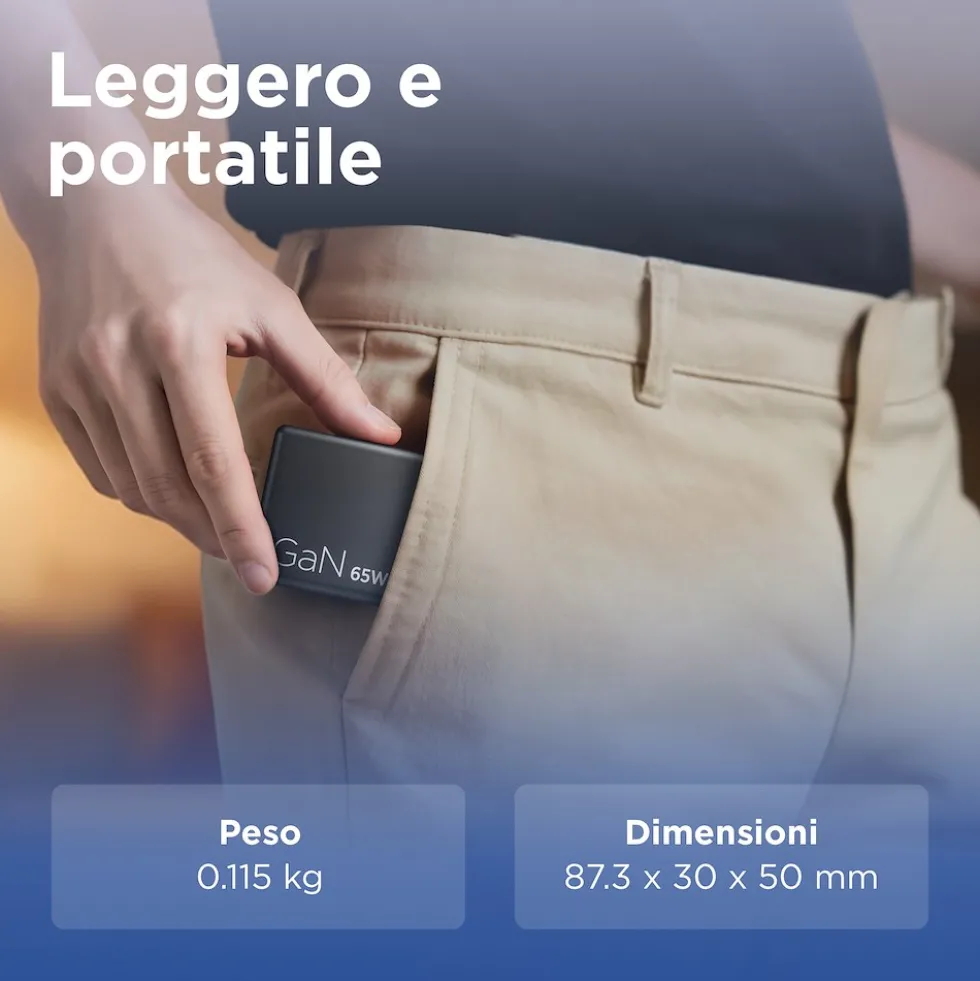 Caricabatterie Dual USB-C 65W GaN Lenovo G0A6065BEU per laptop, cel e tablet