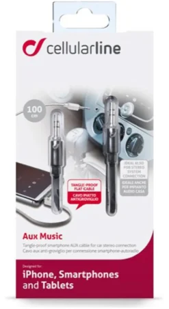 Cavo Jack 3.5 Cellular Line AUXMUSICK Aux Music Black