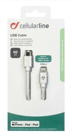 Cavo Lightning Cellular Line USBDATAC2LMFI60CMW Certificato Apple Mfi