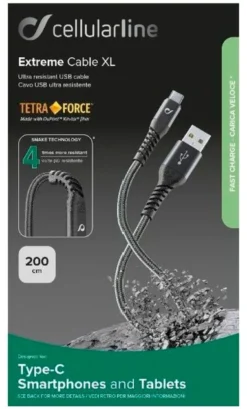 Cavo USB C Cellular Line TETRACABTYC2MK TETRAFORCE Extreme Cable Xl Bl