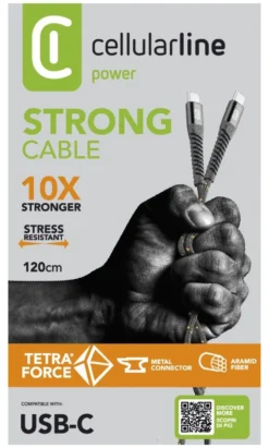 Cavo USB C Cellular Line TETRACABC2C1MK TETRAFORCE CABLE Strong Black