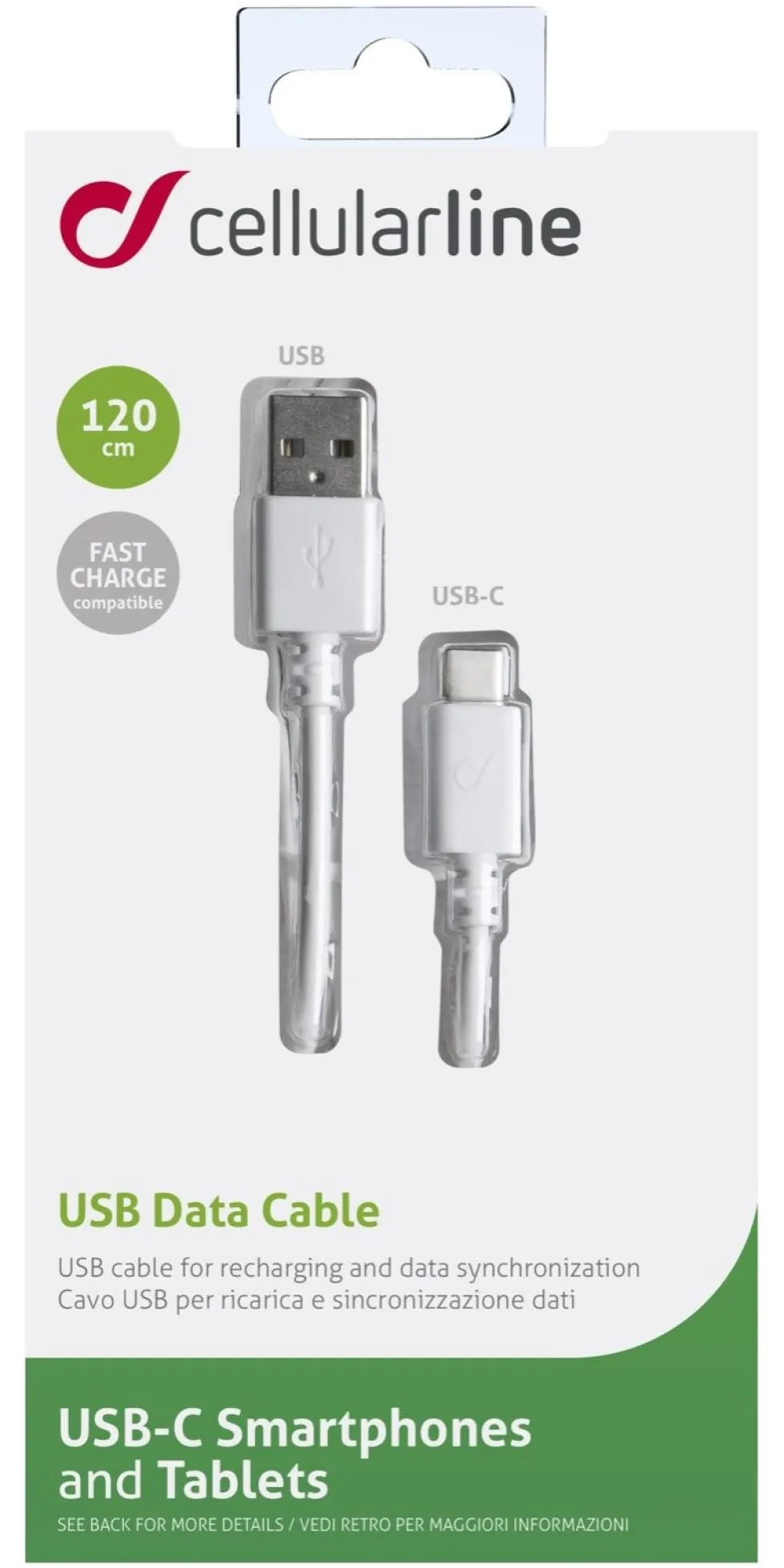 Cavo USB C Cellular Line USBDATACUSBA CW POWER CABLE White