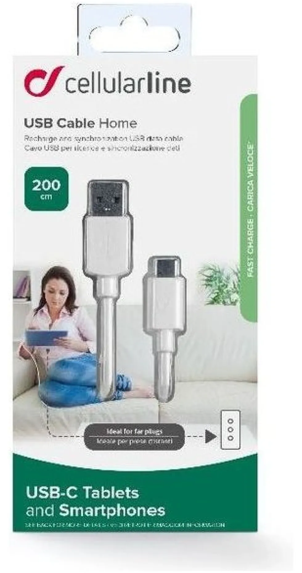Cavo USB C Cellular Line USBDATACUSBC2TW POWER CABLE White