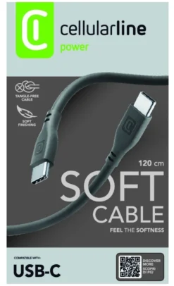 Cavo USB C Cellular Line USBDATASOFTC2CK SOFT CABLE Antigroviglio Blac