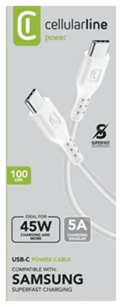 Cavo USB C Cellular Line USBDATAC2C5A1MW POWER CABLE 45W White
