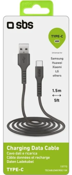 Cavo USB C Sbs TECABLEMICROC15K CHARGING DATA CABLE 2.0 Black