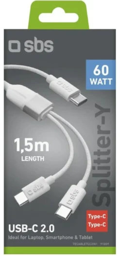 Cavo USB C Sbs TECABLETCC2IN1 SPLITTER Y 60W White