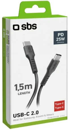 Cavo USB C Sbs TECABLETCC20K CHARGING DATA CABLE 25W Black