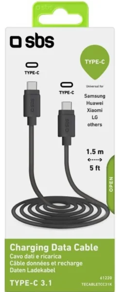 Cavo USB C Sbs TECABLETCC31K CHARGING DATA CABLE 60W Black