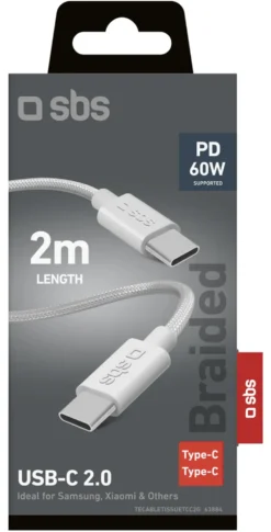 Cavo USB C Sbs TECABLETISSUE2G BRAIDED 60W Grey