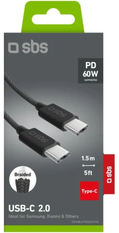 Cavo USB C Sbs TECABLETISSUETCCK 60W Black