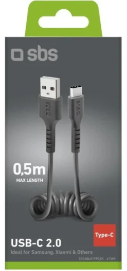 Cavo USB C Sbs TECABLETYPCSK Spiralato Black
