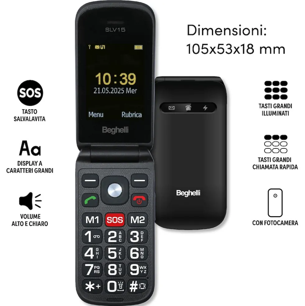Cellulare Beghèlli SLV15N ECO con tasto di chiamata rapida di soccorso