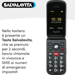 Cellulare Beghèlli SLV15N ECO con tasto di chiamata rapida di soccorso