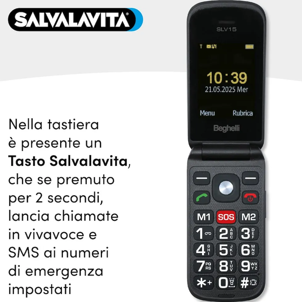 Cellulare Beghèlli SLV15N ECO con tasto di chiamata rapida di soccorso