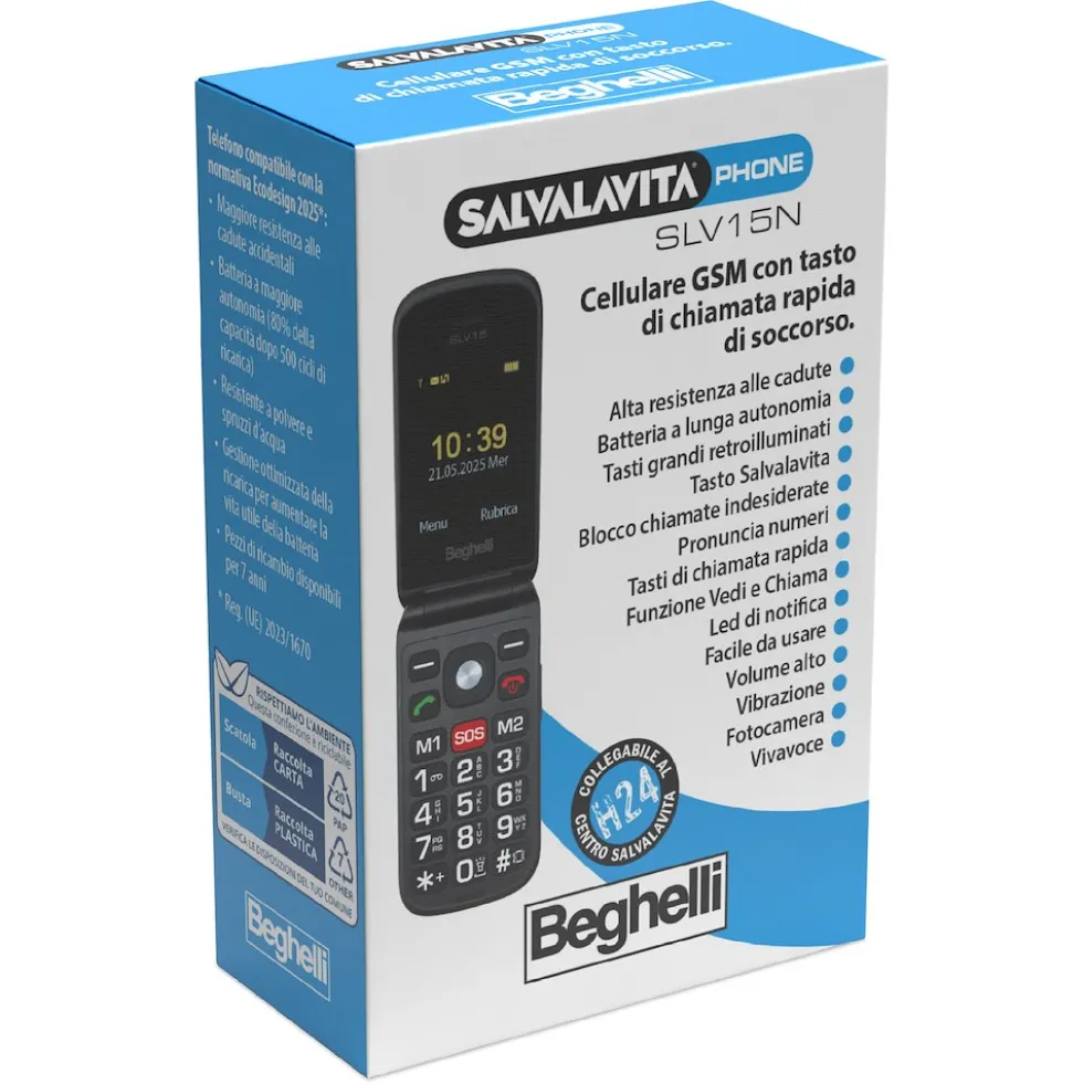 Cellulare Beghèlli SLV15N ECO con tasto di chiamata rapida di soccorso