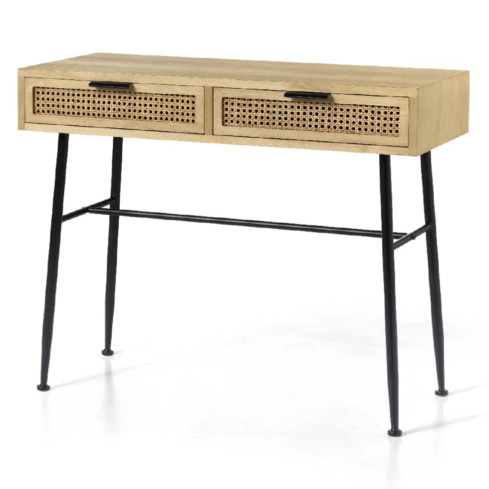 Consolle In Legno Con 2 Cassetti - Rattan