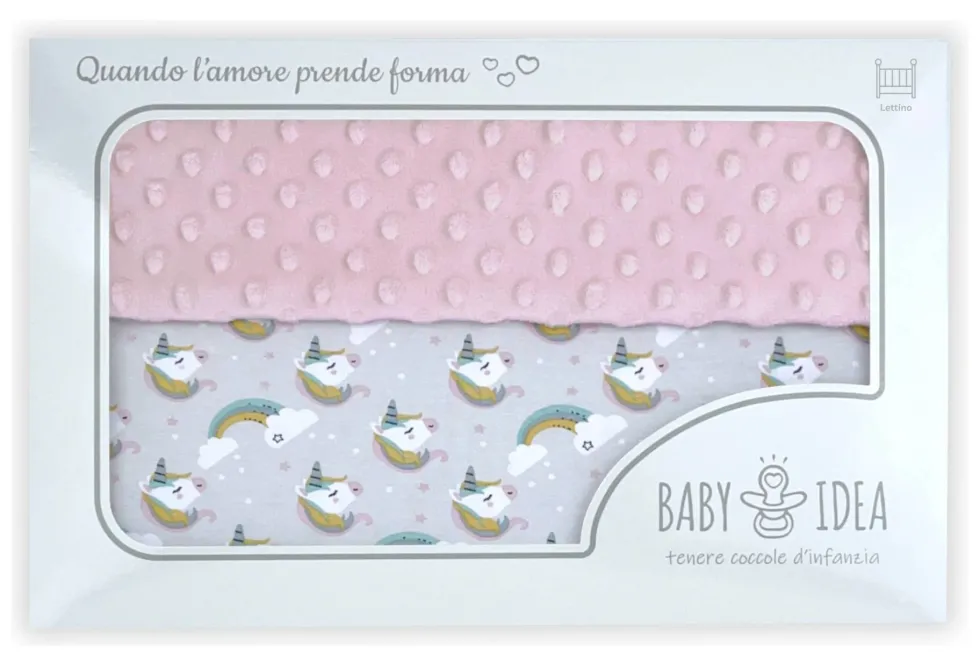Coperta lettino Baby Idea PLUR Unicorno rosa