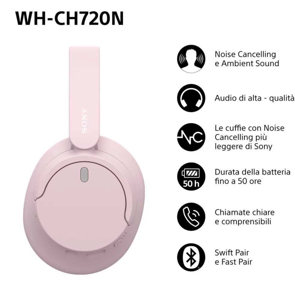Cuffie Bluetooth Sony WHCH720NP.CE7 con cancellazione del rumore Dual Noise Sensor