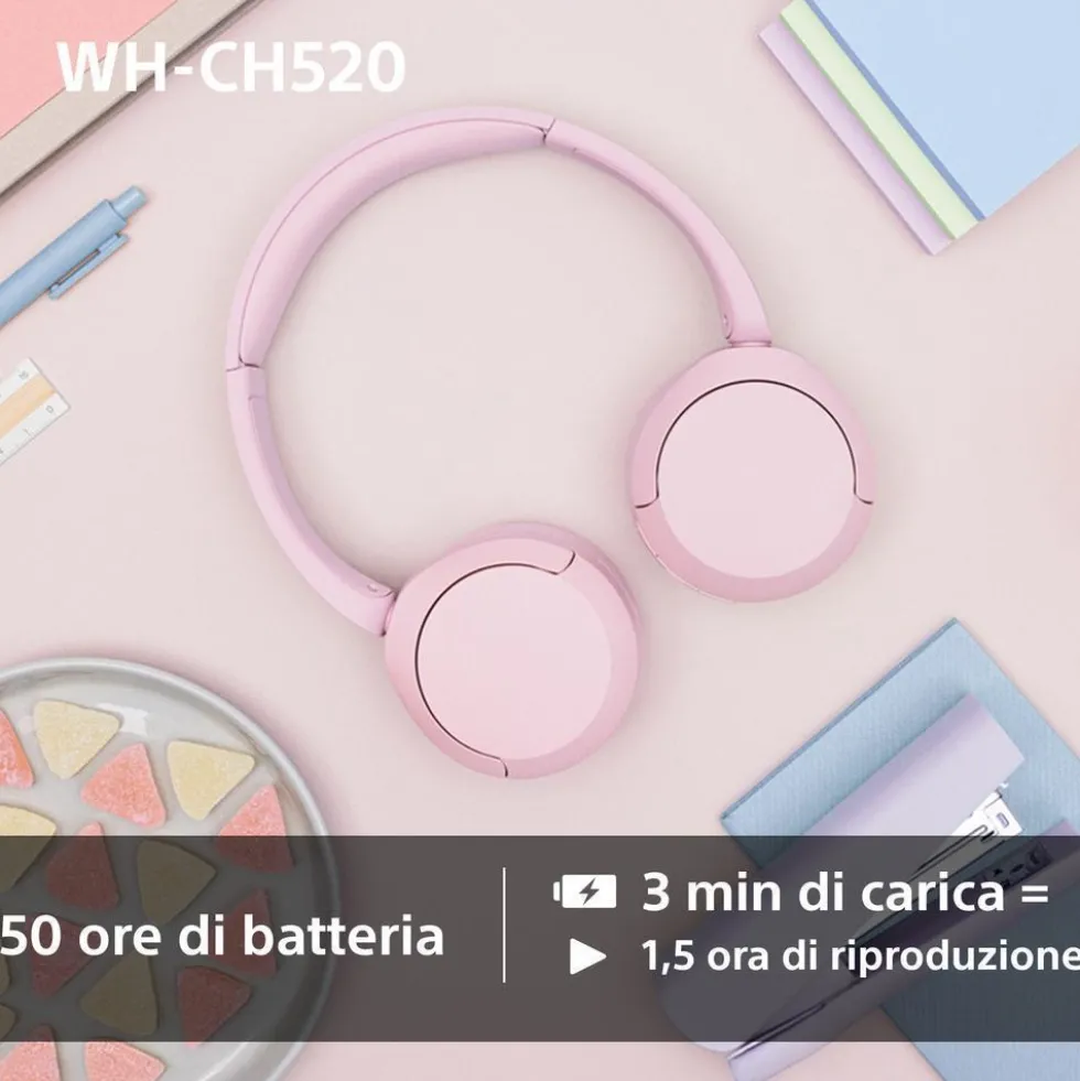 Cuffie Bluetooth Sony WHCH520P.CE7 con audio 360 Reality e Multipoint