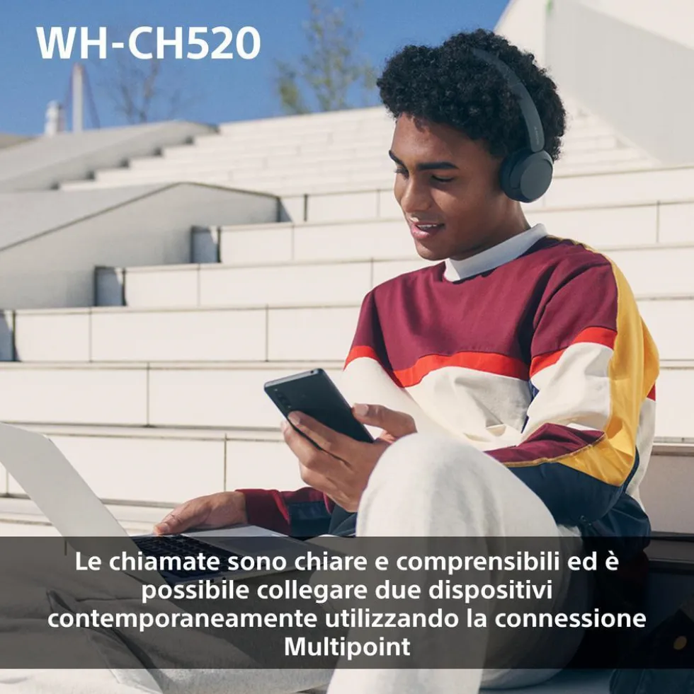 Cuffie Bluetooth Sony WHCH520P.CE7 con audio 360 Reality e Multipoint