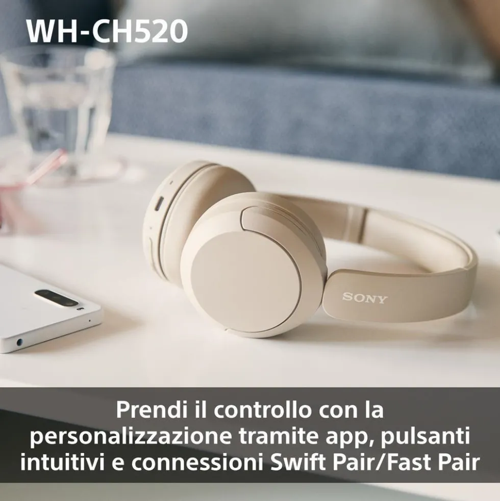 Cuffie Bluetooth Sony WHCH520P.CE7 con audio 360 Reality e Multipoint